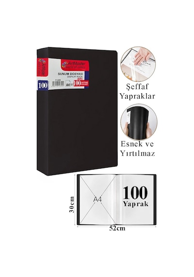 Siyah Sunum Dosyası 100 Lü 1 Adet Poşet Dosyalı Katalog Dosyası 100 Poşetli Kendinden Dosya Plastik Kapaklı