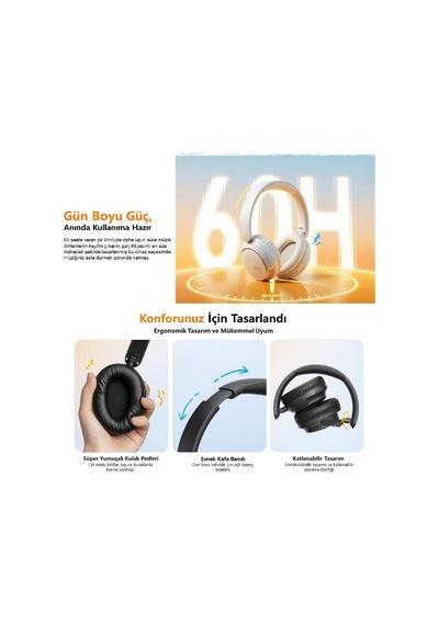 H2s Lite 6.0 Bluetooth Kulaklık Enc Net Çağrı - Çift Cihaz 40 Mm Dinamik Sürücü - 60 Saat Dinle Siyah