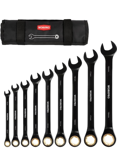 Workpro Wp202602 8-19mm 9 Parça Cr-v Profesyonel Cırcır Kombine Anahtar Takımı + Bez Taşıma Kılıfı Fr Wp202602