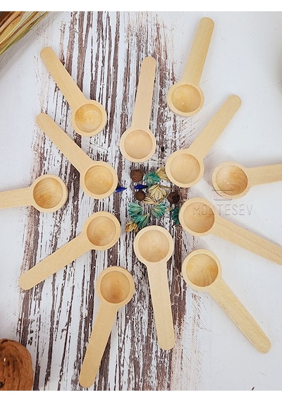 Ahşap Tahta Baharat Şeker Kahve Reçel Kaşığı 12 Li K.