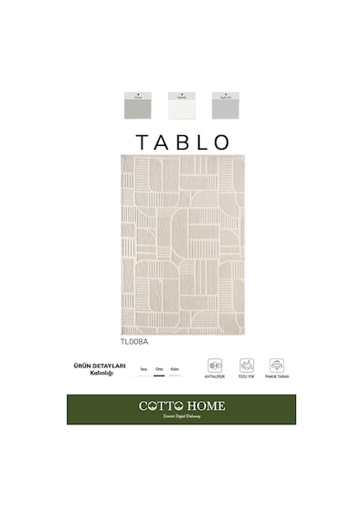 Tablo Tl008a Beyaz Halı Geometrik Desen Antialerjik Pamuk Taban Yıkanabilir Salon Halısı Yatak Odası Krem