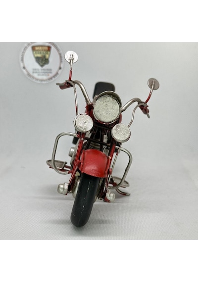 El Yapımı Kırmızı Chopper/cruiser Metal Motosiklet Biblosu Siyah Yan Çantalı & Sissy Barlı