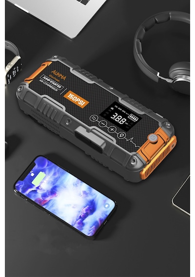 Auhma A9955 16000mah Araç Akü Takviye Cihazı Ve Hava Kompresörü 150 Psı Dijital Şarjlı Oto Lastik