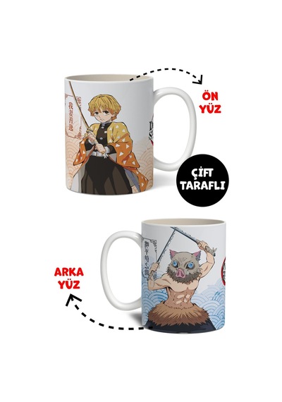 Demon Slayer İblis Keser Komple Baskılı Anime Beyaz Kupa Bardak Beyaz