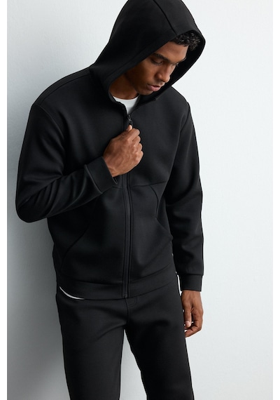 Defacto Standart Fıt Kapüşonlu Skuba Dalgıç Kumaş Hırka E9336ax26aubk81 Siyah-bk81