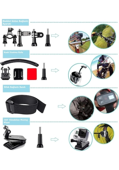 Zomei Tüm Aksiyon Kameraları İle Uyumlu Full Aksesuar Seti- 25 Farklı Ürün/eksiksiz Set