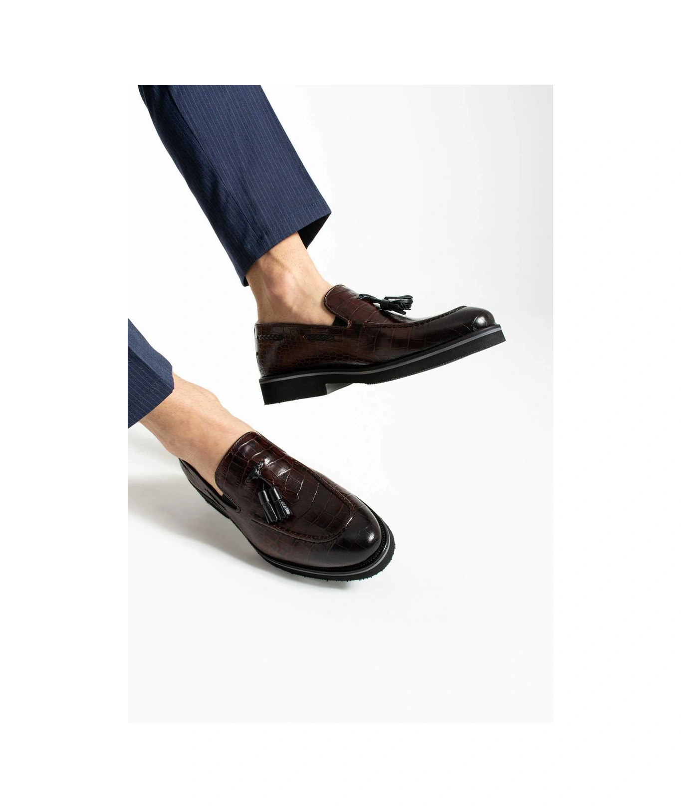 Bestello Bağcıksız Püsküllü Eva Taban Casual 331-10734 Erkek Ayakkabı Bordo Kroko