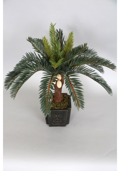 Yapay Çiçek Deposu Vintage Kabartmalı Saksıda Yapay Ananas Sıkas Ağacı 55 Cm