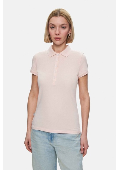 Ucla Shaver Toz Pembe Polo Yaka Nakışlı Pamuklu Standard Fit Kadın Tshirt