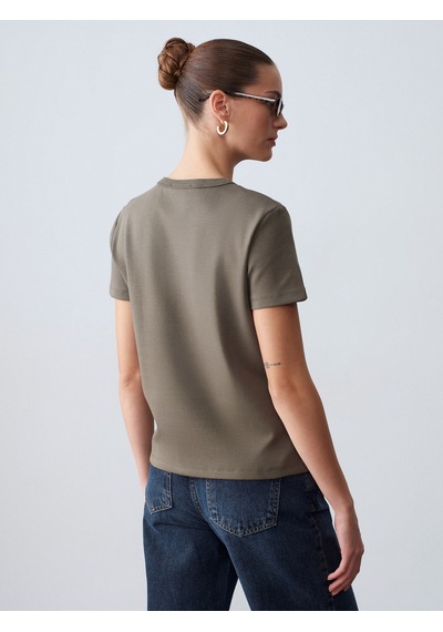 Dilvin 32779 Bisiklet Yaka T-shirt-haki