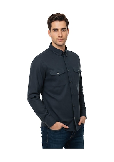 Kamer Erkek Kışlık Slim Fitt Uzun Kol Çift Cep Kapak Gömlek 2414 Bgl-st04797 Yeşil