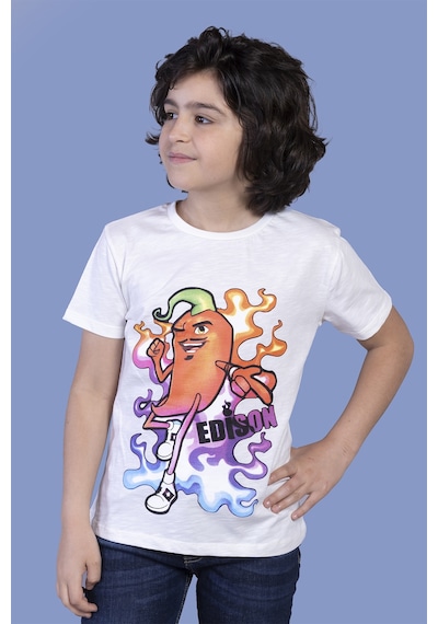 Toontoy Kids Toontoy Erkek Çocuk Acı Biber Baskılı Tişört Ekru