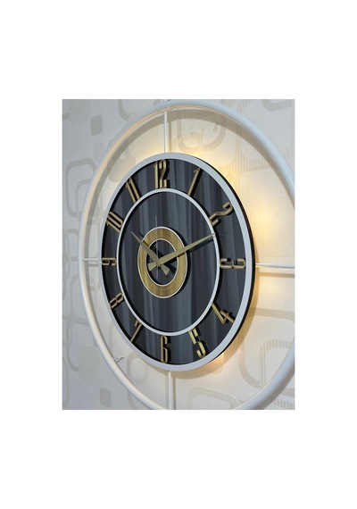 Pey Aksesuar Metal Camlı Duvar Saati 60x80 Cm Büyük Boy Işıklı Gerçek Cam Beyaz-füme-beyaz-gold M61-beyaz-füme-beyaz-gold