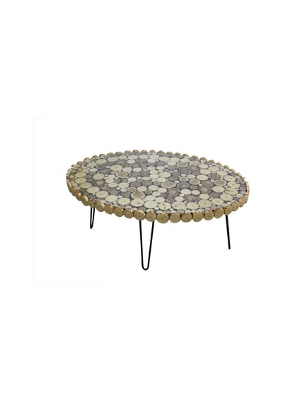 Orta Sehpa Oval Kütük Ağaç Dalı Kesme Metal Çelik Ayak Yeni Trend