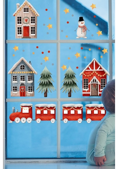 Tr Yılbaşı Pencere Sticker Seti, Noel Temalı Kendinden Yapışkanlı Duvar Çıkartmaları, Çocuk Odası Ve Vitrin Genel