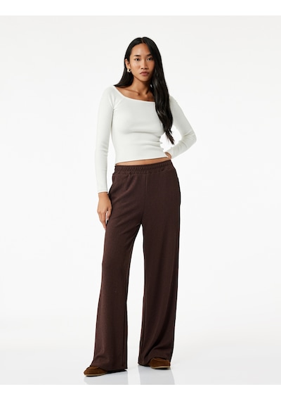 Koton Beli Lastikli Regular Fit Cepli Eşofman Pantolon Kahverengi 6wak40057ek Kahve