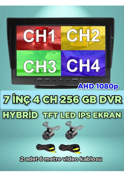 2 Adet Ahd 1080p Kelebek Kamera 7 İnç Dvr Monitör Seti 12 Volt