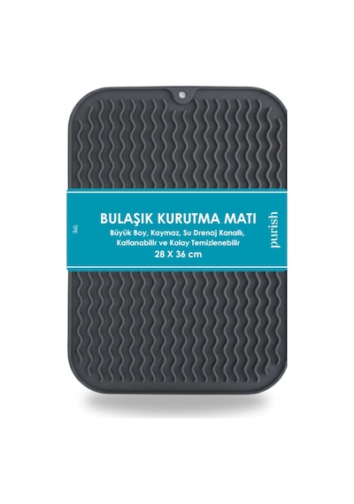 Bulaşık Kurutma Matı Tpe 28x36 Cm, Kaymaz, Bardak & Tabak Kurutma Pedi Antrasit Gri Wave Pl Diğer
