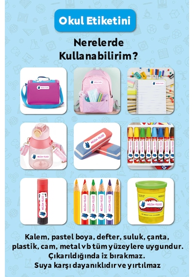 Stitch Temalı Kişiye Özel İsimli Defter Kalem Okul Etiketi, Yırtılmaz Pvc Etiket, Islanmaz Beyaz