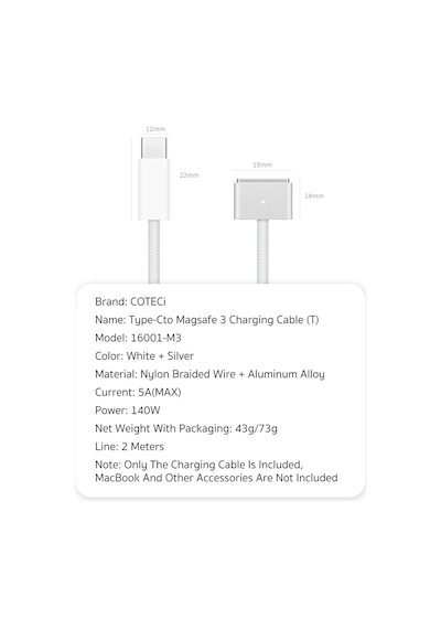 Apple MacBook Uyumlu Type-c To Magsafe 3 Hızlı Şarj Kablosu 140w 2 Metre