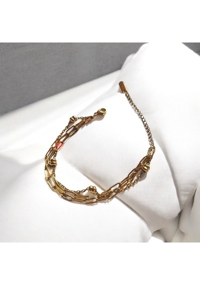 Kırmızı Sanat Evi Üçlü Zincirli Gold Figürlü Çelik Bileklik