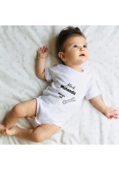 Kişiye Özel Minik Mühendis Bebek Zıbını Hediyelik Tasarım Baskılı Body Beyaz