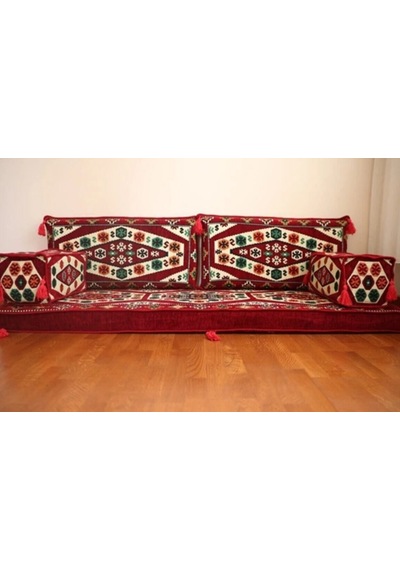 Coton Şark Köşesi Otantik Yörük Desenli Minder Takımı Konsept Bordo Bordo