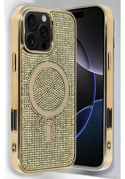 Apple Uyumlu iPhone 16 Pro Kılıf Magsafe Özellikli Parlak Mozaik Taşlı Diamond Lüks Kapak