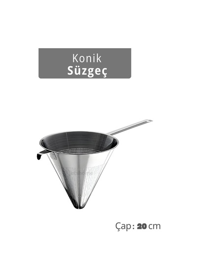 Chinois Konik Süzgeç Paslanmaz Çelik İnce Gözenekli Sos Çorba Meyve Püresi Ve Tatlı Süzme Aparatı Gri
