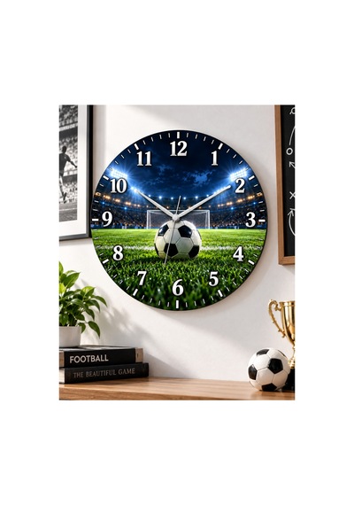 Futbol Temalı Duvar Saati 45 Cm Futbolcu Futbol Sahası Spor Kulübü Uv Baskı Sessiz Akar Mekanizma 944