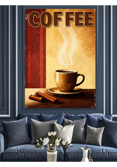 "coffee" Retro Kahve Posteri Dekoratif Kanvas - Mdf Ahşap Tablo