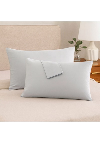 Gri Pamuk Kumaş Kapaklı Yastık Kılıfı 2 Adet 50 X 70 Cm