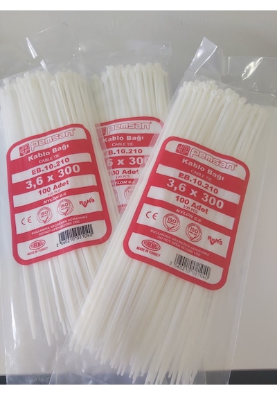 Pemsan 3.6X300 Plastik Cırt Kelepçe Kablo Bağı Beyaz 100'Lu Paket