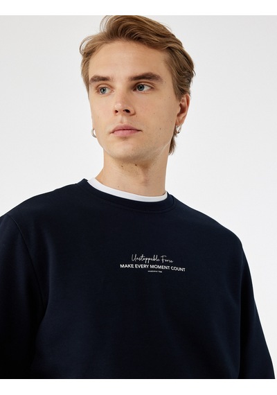 Koton Uzun Kollu Bisiklet Yaka Baskılı Sweatshirt Lacivert 6wam70095mk Lacivert