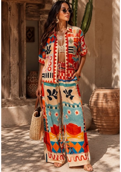 Meryu Ticaret İkili Takım Gömlek & Pantolon İthal Jessica Çok Renkli