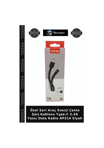 Özel Seri Araç Enerji Çanta Şarj Kablosu Type-c 2.4a Yassı Data Kablo Ap214 Siyah