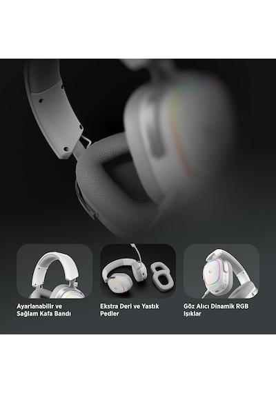 Retsu Kablosuz Oyuncu Kulaklığı, 2.4g + Bluetooth 5.3, 50 Mm Sürücü, Rgb Aydınlatma, Mikrofonlu, Protein Deri Ve Kumaş Earpad, Pc/ps4/ps5/mobil Beyaz/gri
