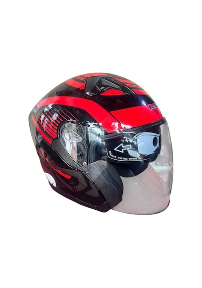Ls5 Güneş Vizörlü Yarım Kask Kırmızı - Siyah