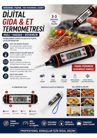 Dijital Gıda Ve Et Termometresi, Gıda Dijital Sıcaklık Ölçer / Dijital Gıda Termometresi
