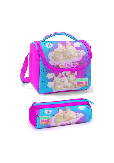 Coral High Pembe Mavi Tavşan Kız Çocuk Beslenme Çantası Seti