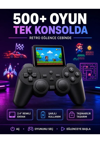 Çocuklar Ve Yetişkinler İçin Uygun 500 Oyunlu Taşınabilir Mini Retro El Konsolu Çok Renkli Çocuklar Ve Yetişkinler İçin Uygun 500 Oyunlu Taşınabilir Mini Retro El Konsolu Çok Renkli