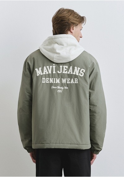 Mavi - Mavi Jeans Baskılı Kapüşonlu Ceket 0110623-80692 Yeşil