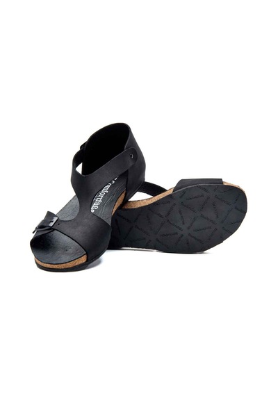 Comfortfusse Lorah - Kadın Ortopedik Hakiki Deri Sandalet Siyah Nubuk Deri