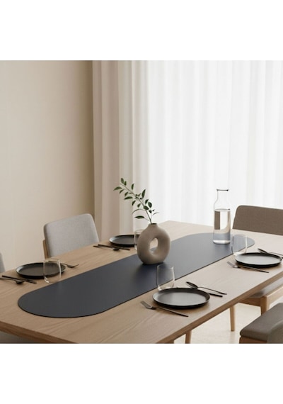 1 Adet Deri Runner-40x140 Cm-deri Masa Örtüsü Siyah