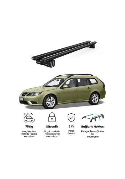 Pençe Saab 9 3 Sporthatch 2005-2012 Uyumlu Siyah Ara Atkı Port Bagaj Tavan Barı