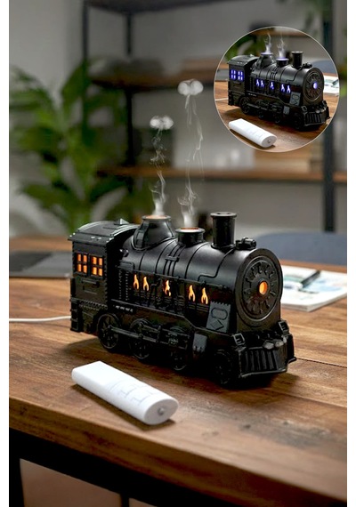 Tren Aromaterapi Hava Nemlendirici Kumandalı Led Işıklı - Buhar Makinası Duman Halkası 300 Ml Kap.