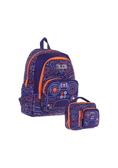 Kaukko Kids Oyun Temalı Erkek Çocuk Lacivert Turuncu Okul Çantası Ve Beslenme Çanta Takımı Lacivert