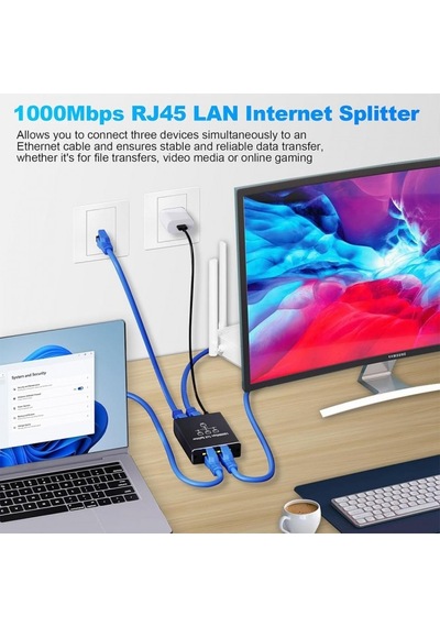 Ethernet Çoklayıcı Splitter 1 Giriş 3 Çıkış Rj45 Gigabit 1000 Mbps