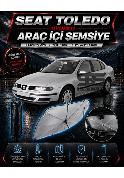 Seat Toledo Araç Ön Cam Güneşliği Katlanabilir Şemsiye Oto Güneşlik Uv Korumalı Gölgelik Araba Oto Şemsiyesi