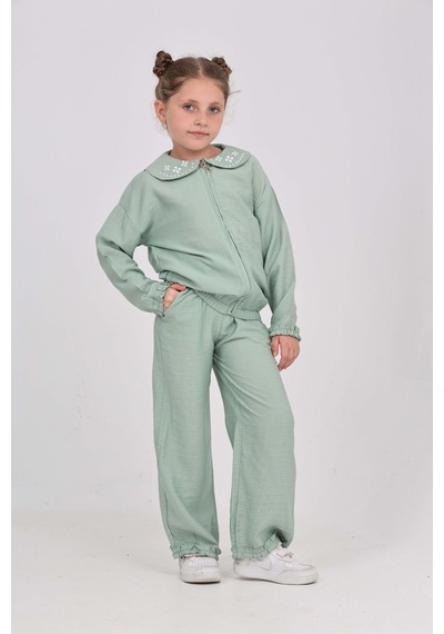 Toontoy Kids Toontoy Kız Çocuk Yaka Nakışlı Eşofman Takım Yeşil